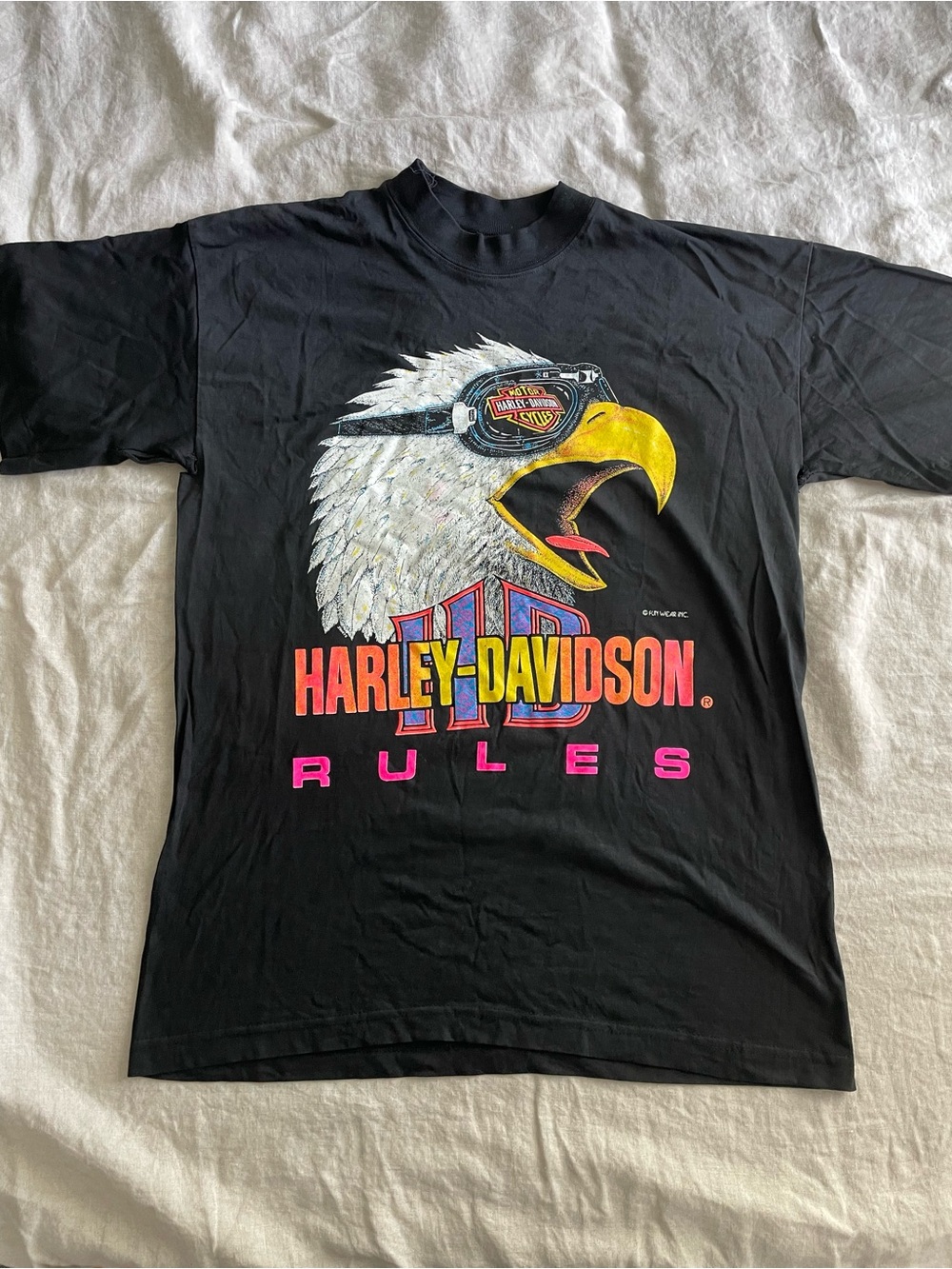 Vintage Harley Davidson Black Tee T-Shirt Eagle Graphic Men’s Medium Holes read